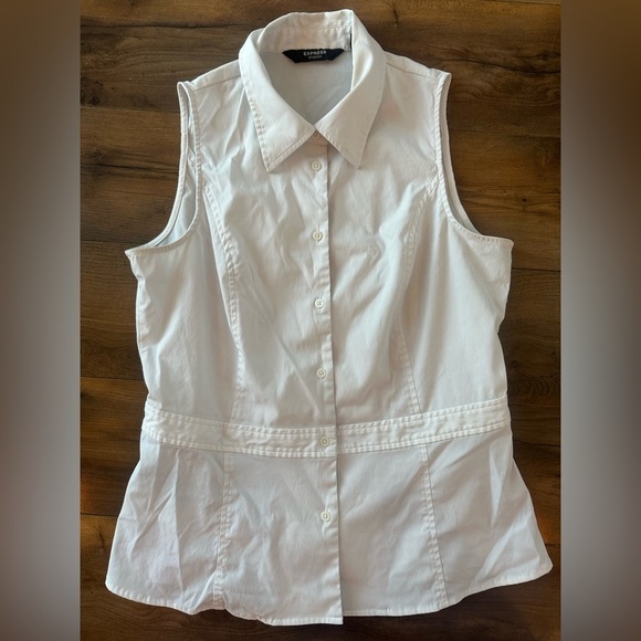 Express Tops - Express Stretch White Sleeveless Button Down Blouse Career Work Top 13/14